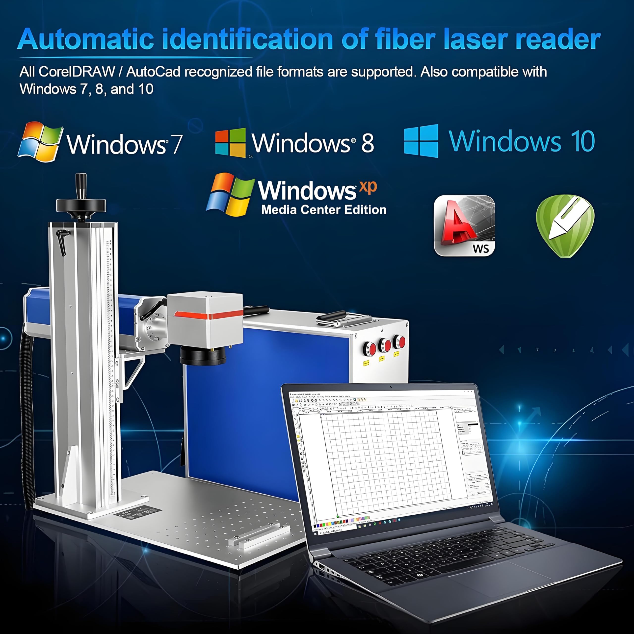 Laser a Fibra Macchina Per Incisione Laser 100W Fibra Laser Macchina a Fibra Ottica Laser 200 * 200MM Macchina per Marcatura per Metalli/Alluminio/Acciaio/Oro/Argento/Rame,Dotato di Albero Rotante