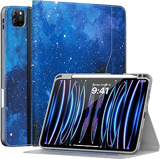 MoKo iPad Pro 11 Inch Case 4th/3rd/2nd/1st Generation 2022/2021/2020/2018 and iPad Air 5th / 4th Generation 10.9 2022/2020 with Pencil Holder, Hand Strap, Multi-Angle Viewing, Blue Starry Sky