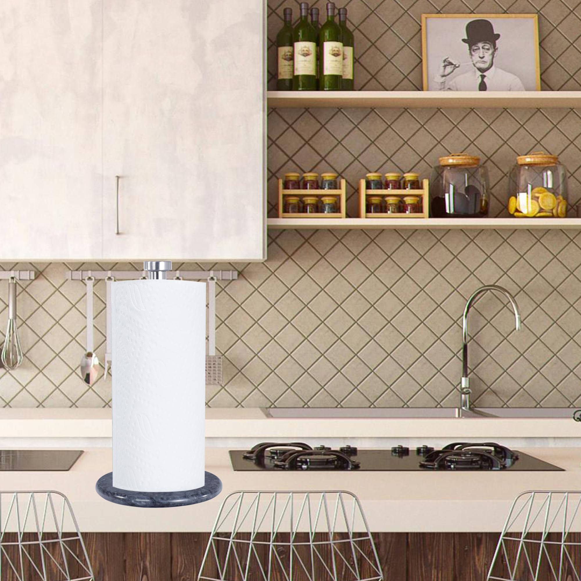 Soporte para toallas de papel con base de mármol, dispensador vertical de rollo de papel de 13 x 7 pulgadas con base antideslizante pesada para un fácil desgarro con una sola mano, para encimeras,
