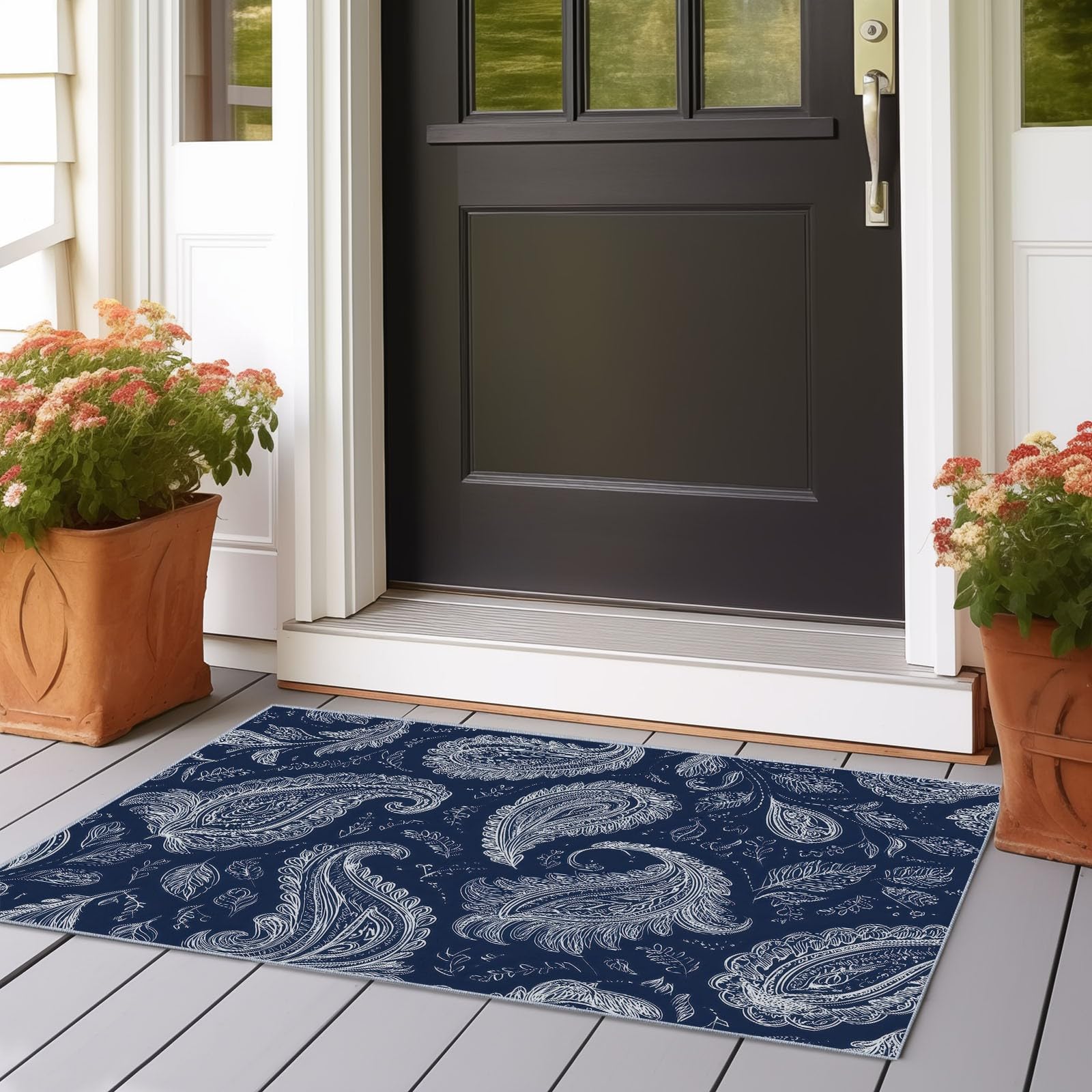 Tapis de passage 80x200 cm bleu marine cuisine entrée intérieur vintage