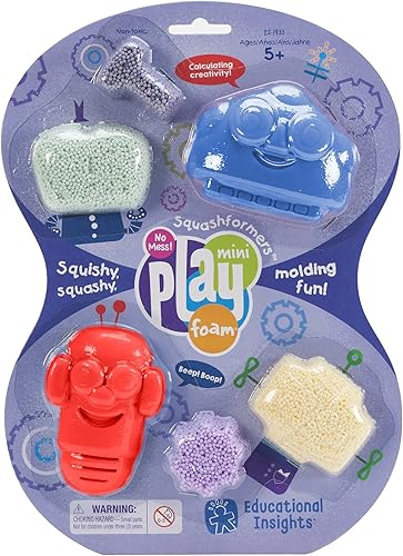 Educational Insights Playfoam Robots No tóxico, nunca se seca Sensorial, diversión de moldeo, artes y manualidades para niños 4 cápsulas de mini