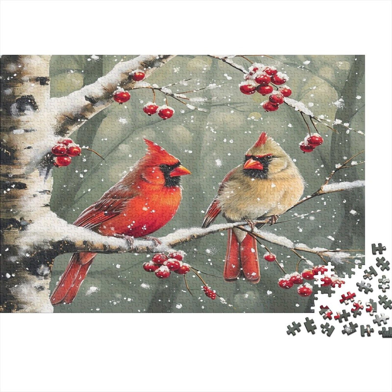 Northern Cardinal 1000 Piece Jigsaw Puzzle Paper for Adults Winter Snow Scene Relaxing Focus Home 70x50cm/1000pcs