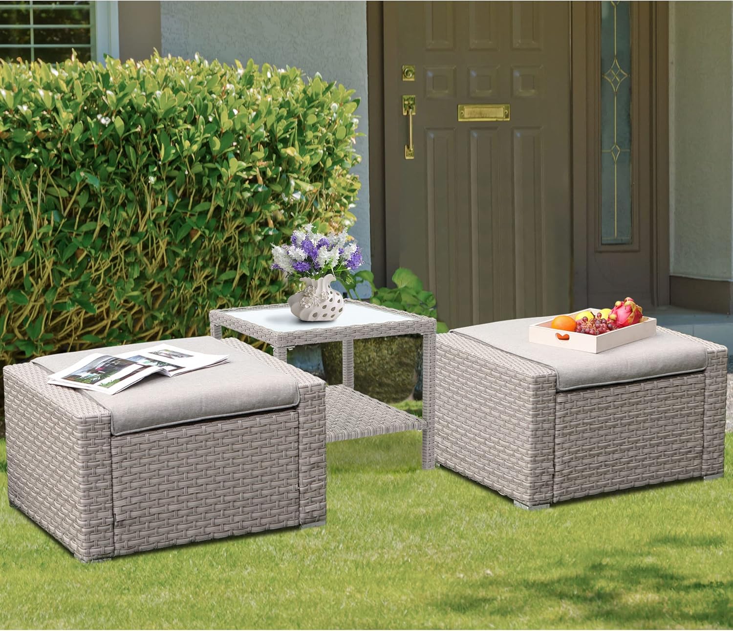 Amazon.com: COSIEST 3-Piece Outdoor Furniture, 2 Add-on Ottomans with ...