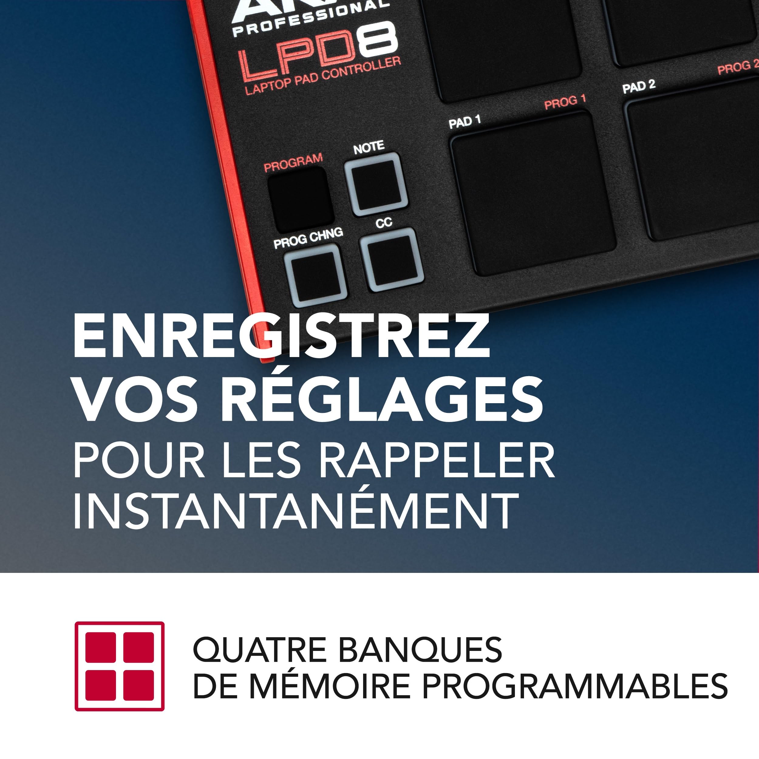 Akai Professional LPD8 - Contrôleur MIDI USB avec Huit Drum Pads MPC Réactifs pour Mac et PC, Huit Molettes Assignables et Logiciel de Production