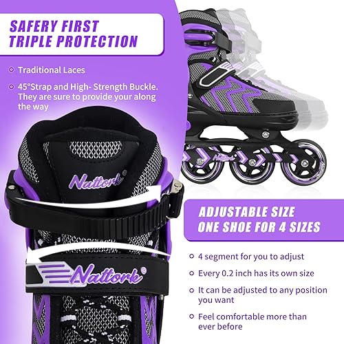 Miniatura 3 de Nattork Patines en línea ajustables para adultos y adolescentes, patines para exteriores e interiores para niños, principiantes