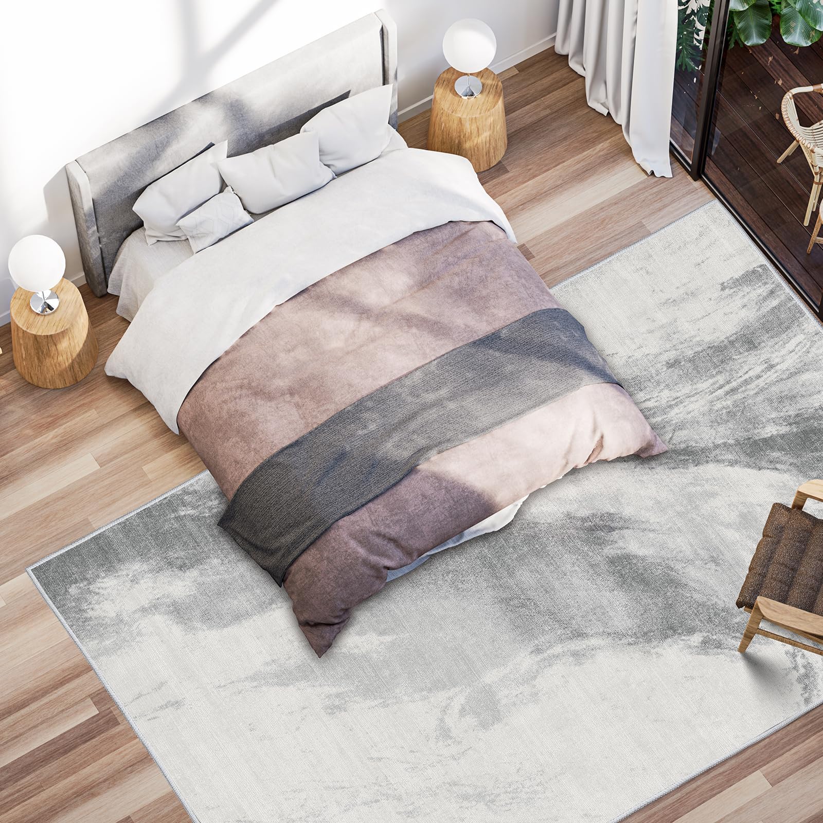 Vamcheer Tappeto da Soggiorno 240 × 340 cm, Pelo Corto, Lavabile | Antiscivolo, Tappeto Moderno Effetto Cashmere, Super Morbido, per Camera da Letto, Studio e Ufficio,Grigio Chiaro