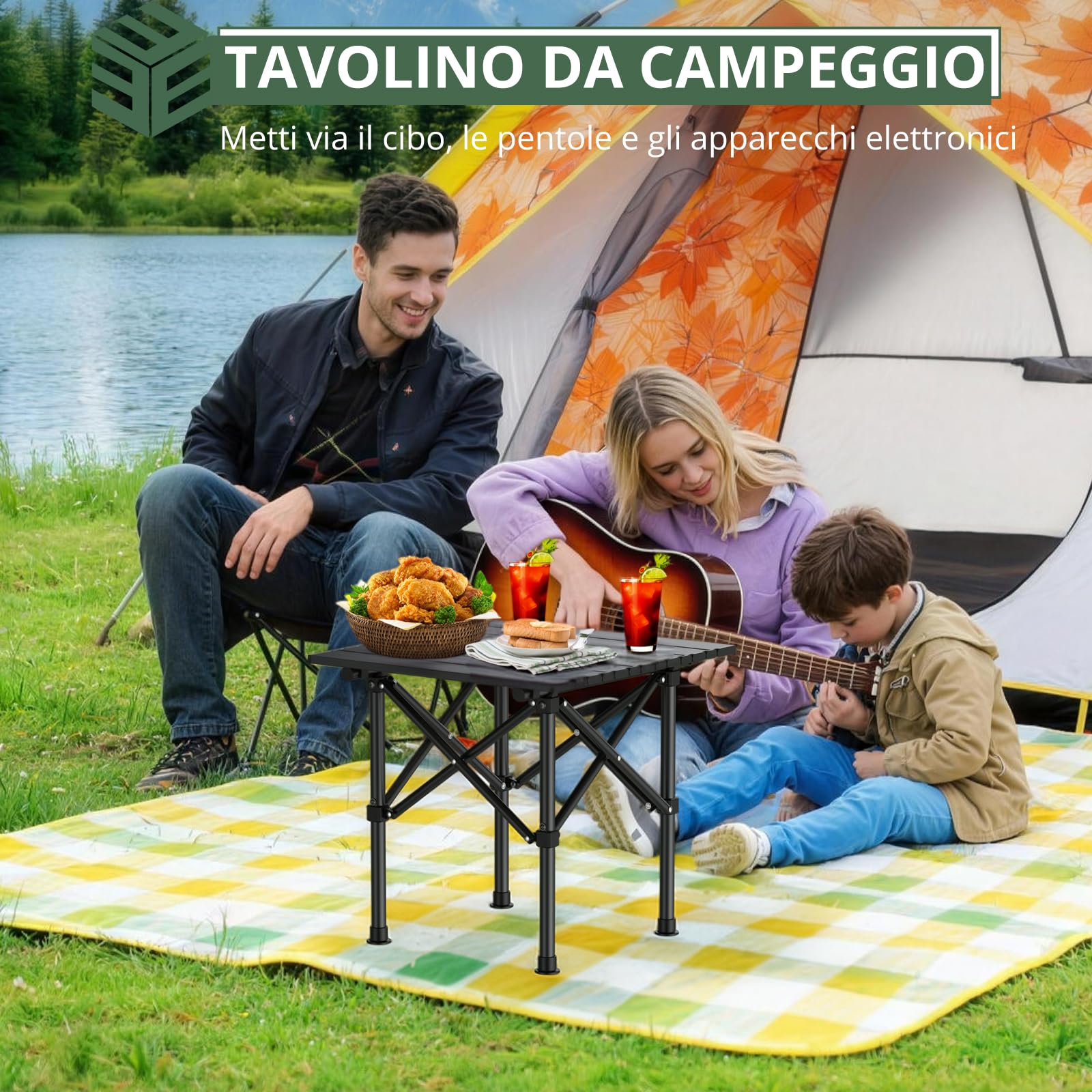 EYPINS Tavolo da Campeggio Pieghevole Leggero,Portatile con Borsa da Trasporto,Tavolino con Struttura Stabile,Impermeabile,per Picnic,Spiaggia,Barbecue,Escursionismo,Viaggi,Pesca,40x40x40 cm