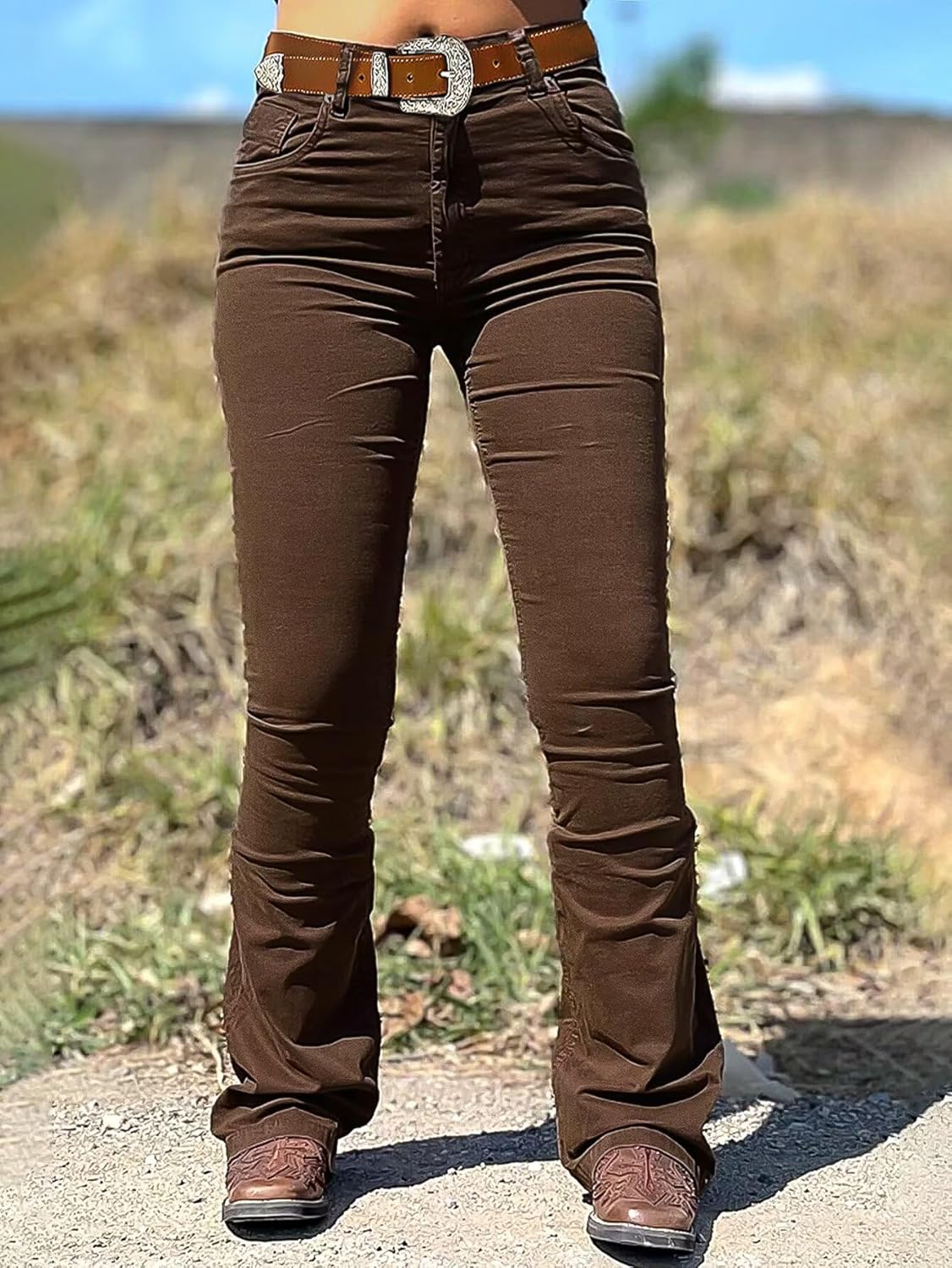 Flamingals Low Rise Boot Cut Jeans for Women Butt Lifting Western Pants with Pockets Flare Jeans Women - Image 2