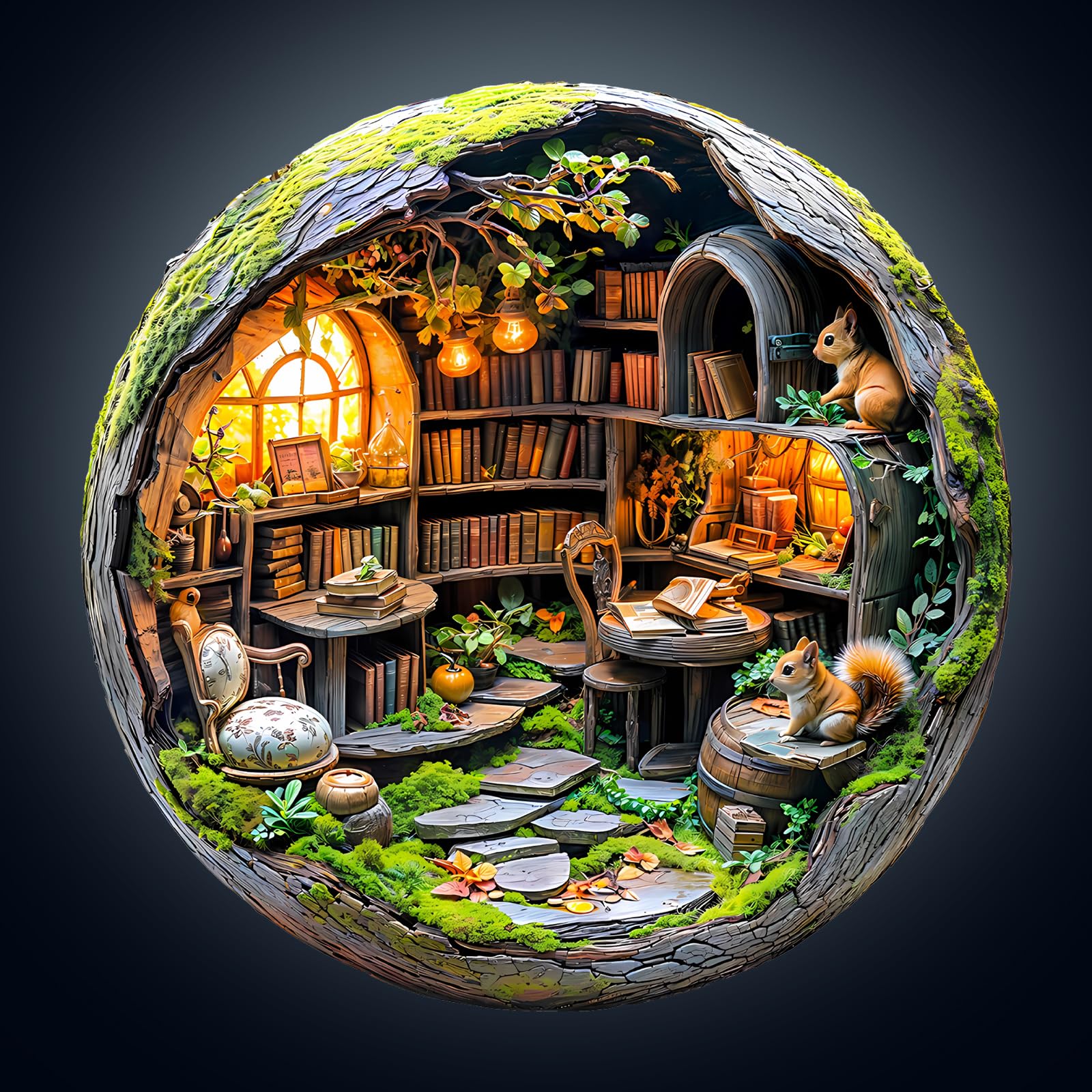 WOODBESTS Holzpuzzles für Erwachsene - Moosbewachsene Bibliothek | Holz puzzle Tierform, Wooden Puzzle mit Geschenkbox zum Verschenken (34 × 34 cm, 300 Teile)