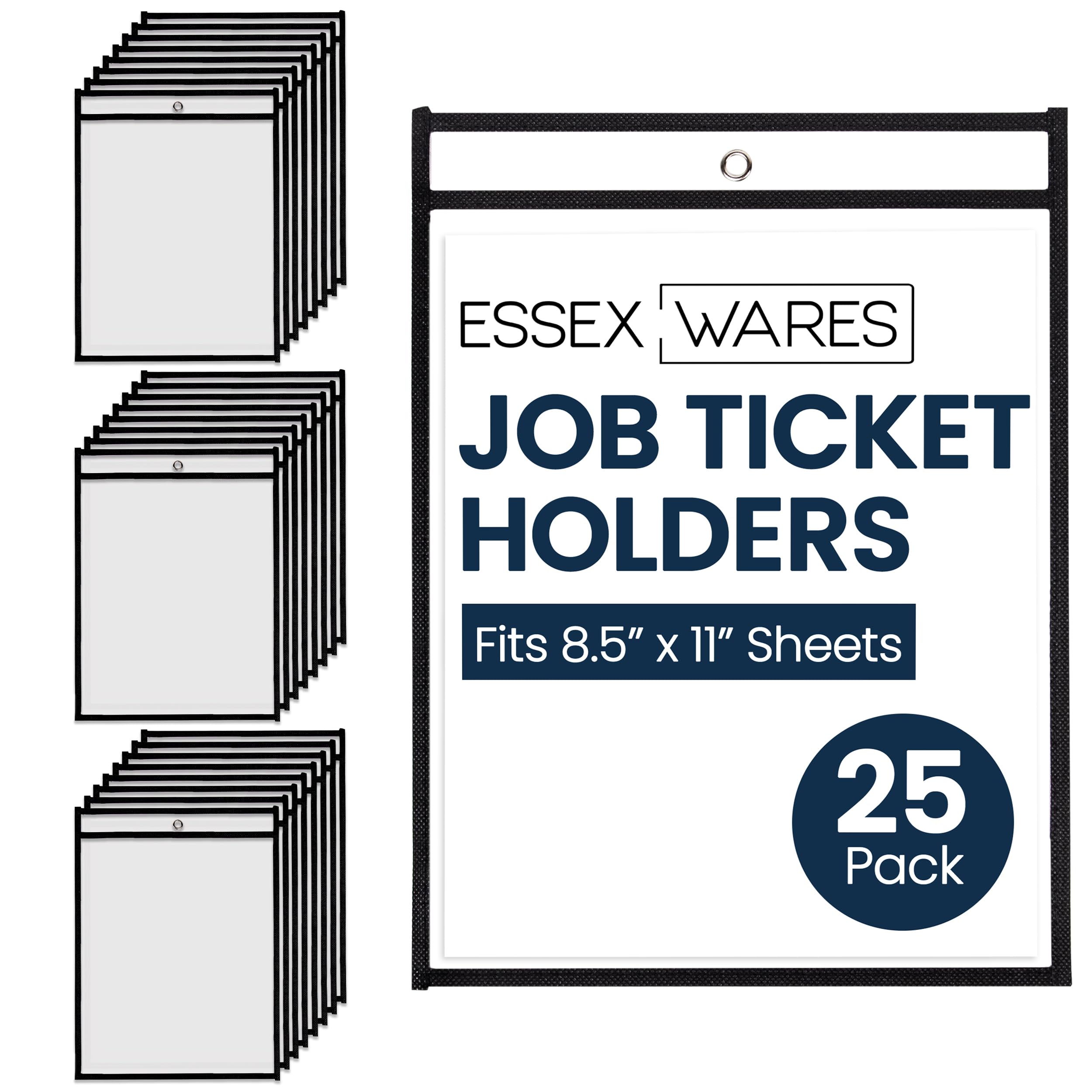 Essex Wares - 25 Pack, Black Job Ticket Holders, 10" Wide x 13.5" Tall