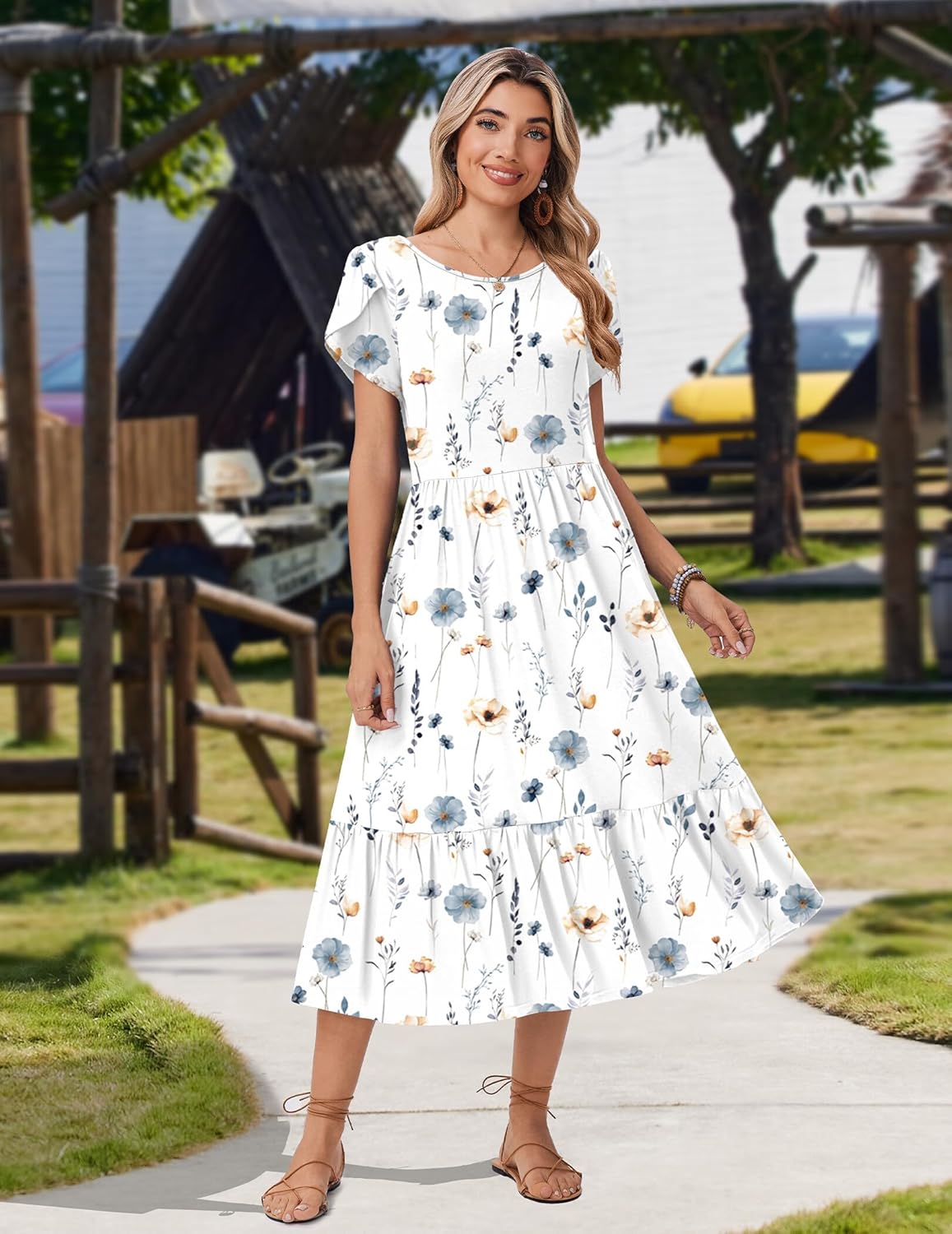 Zeagoo Women Summer Midi A Line Dress Short Sleeve Casual Flowy Tiered Beach Long Sundress with Pockets 2026 Vacation Travel - Image 2