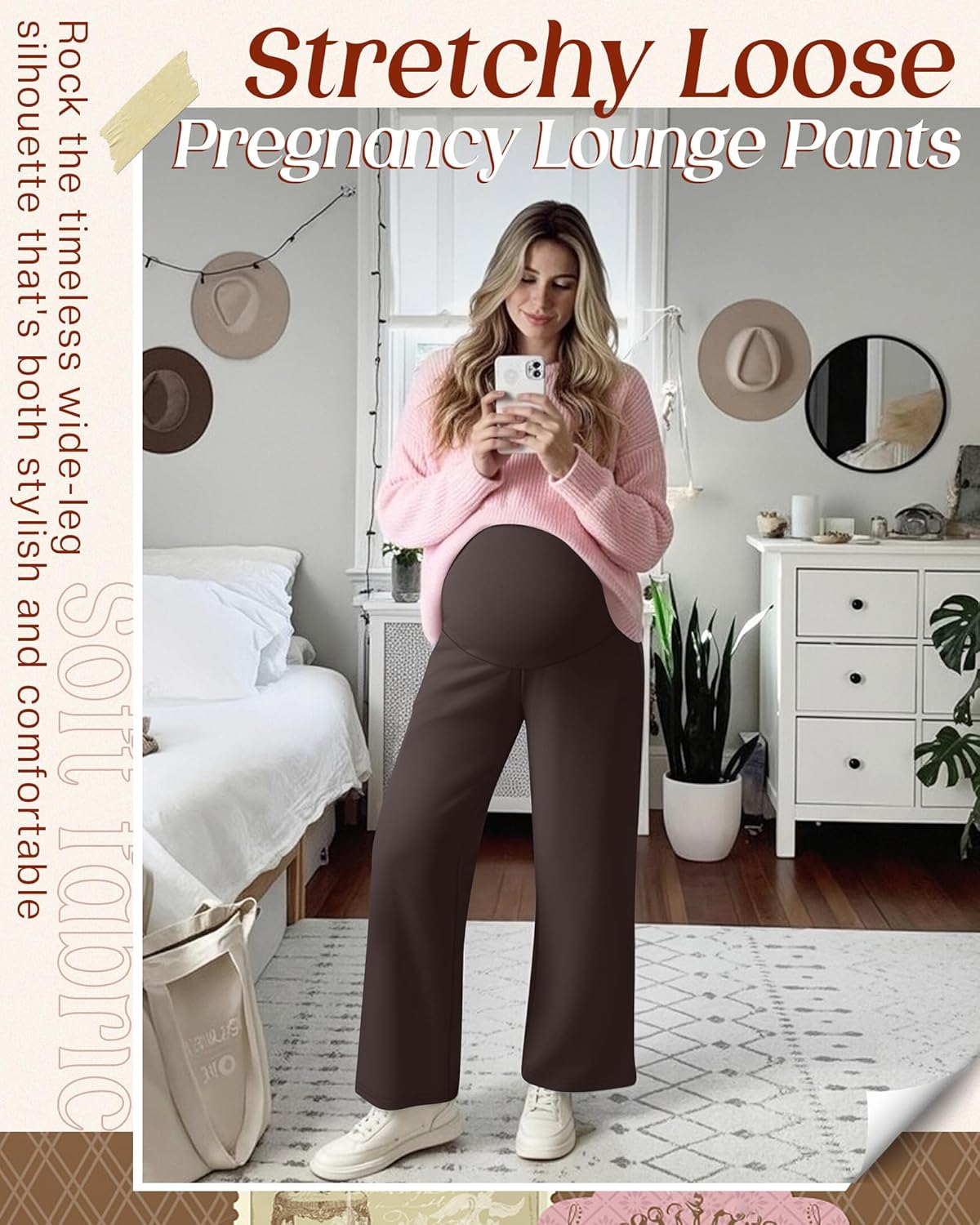 3 Pack Women's Maternity Wide Leg Pants Over The Belly Pregnancy Lounge Pants Stretchy Loose Pajama Trousers - Image 5