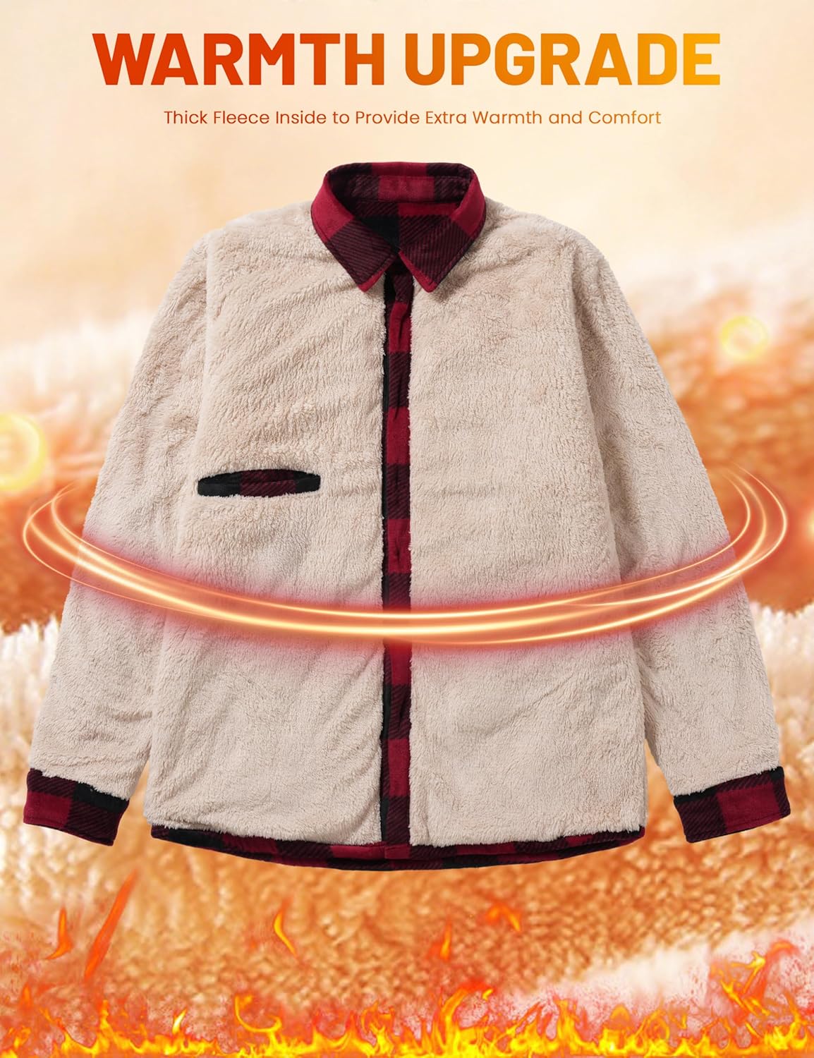 MAGCOMSEN Mens Flannel Shirt Jacket Fleece Lined Thick Long Sleeve Coat Winter Warm Plaid Shacket Jackets with 5 Pockets - Image 4