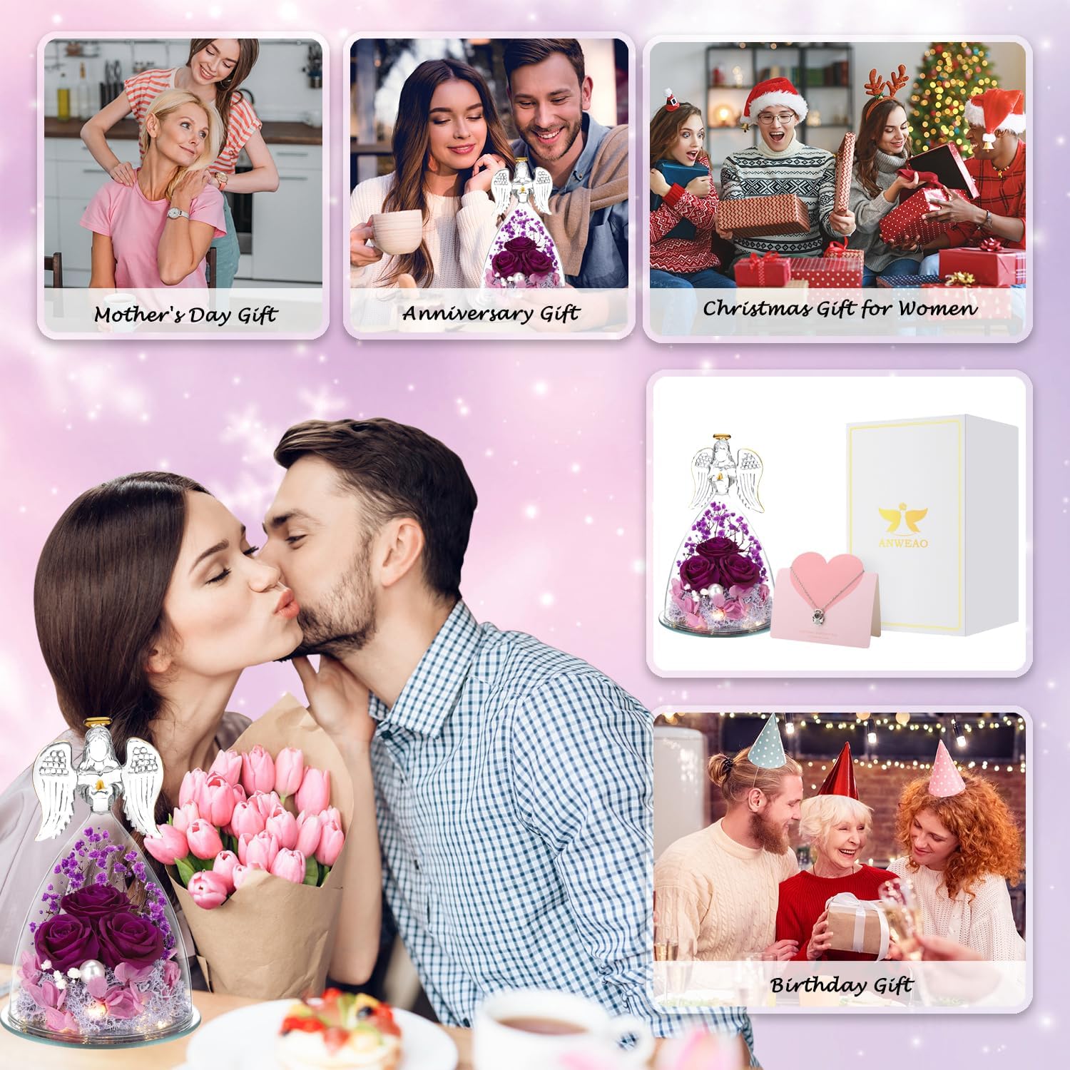 ANWEAO Valentines Day Gifts for Her,Preserved Real Rose in Angel Glass Crystal Angel Figurines,The Best Mothers Day Anniversary Birthday Gifts for Wife Girlfriend Women Mom Best Friend Her - Image 8