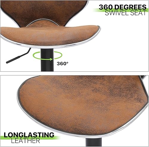 Miniatura 7 de Magshion Taburetes de bar de piel sintética ajustables con respaldo giratorio de 360 grados, reposapiés, juego de 4, color café