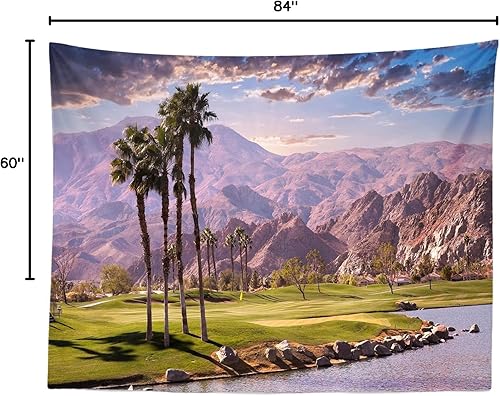 Miniatura 8 de Telón de fondo de tela de 7 x 5 pies, montañas del desierto, campo de golf, telón de fondo para fotos, palmera, crepúsculo, río, puesta de sol,