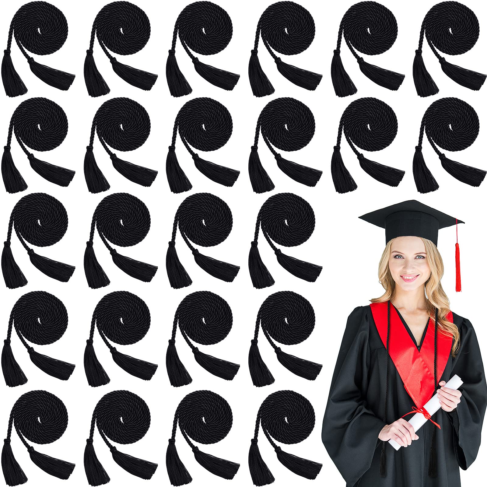 Cordon de remise de diplôme avec pompon noir pour habiller une promotion de master, lot de 48
