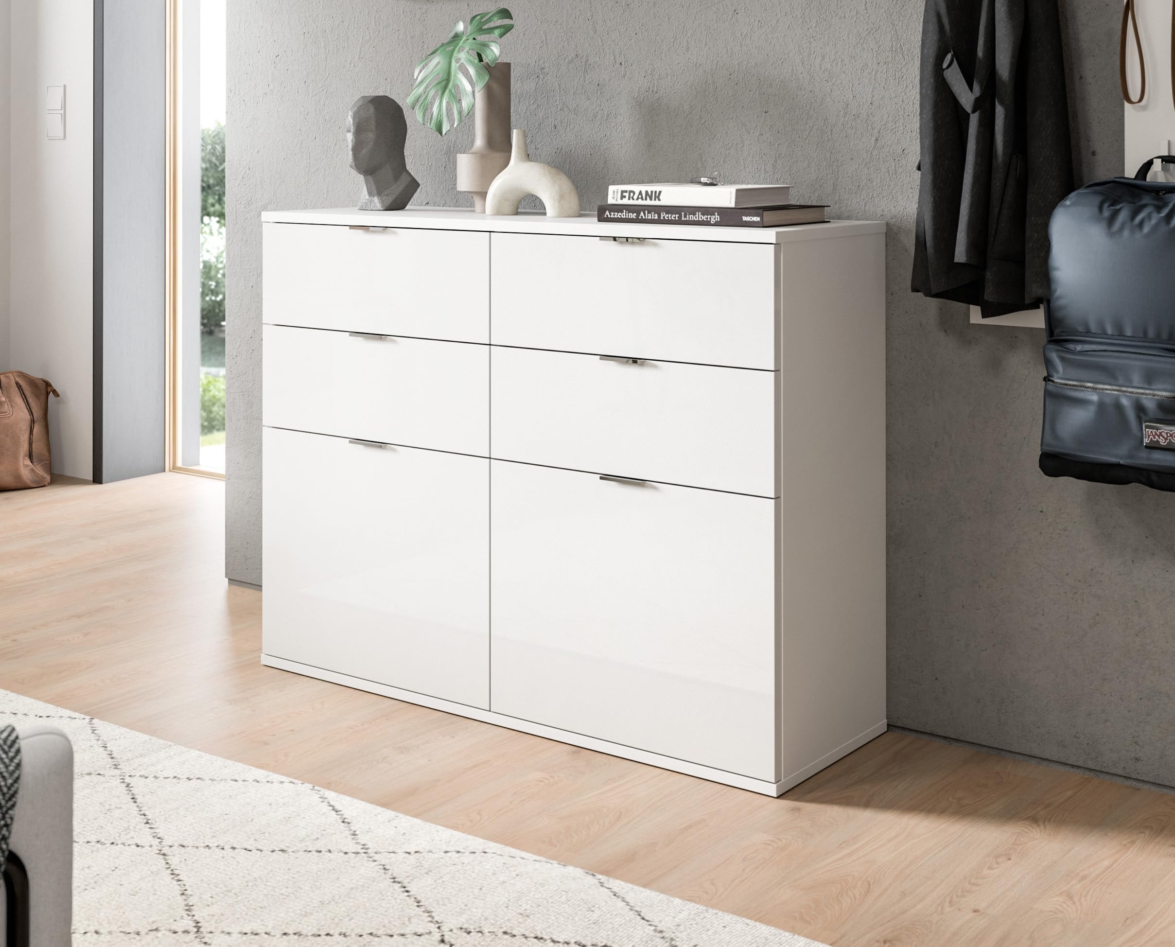 xonox.home Systemmöbel Projekt X Schuhschrank Schuhkommode Schuhregal Garderobenschrank Dielenschrank Flurmöbel Mehrzweckschrank in Front weiß Hochglanz Korpus weiß – Bild 5
