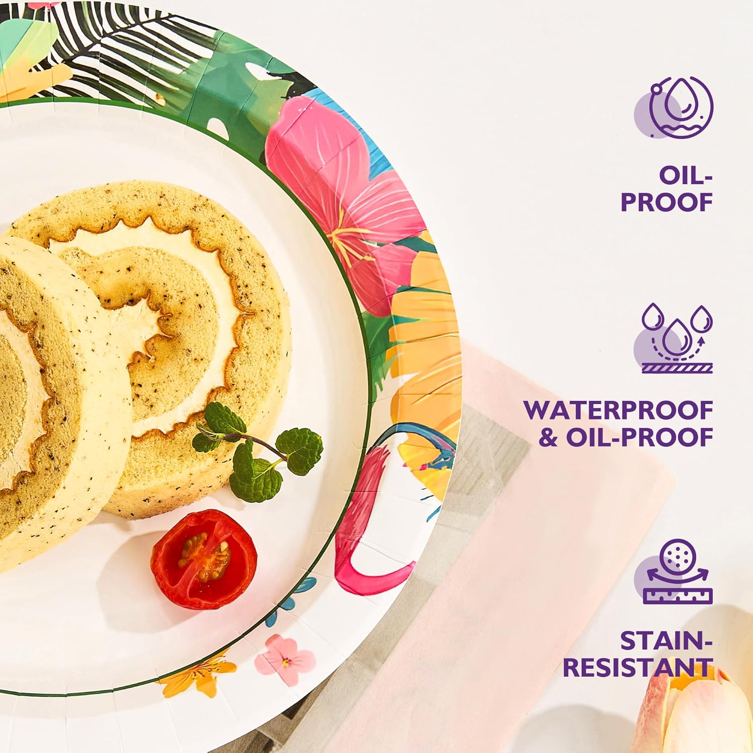 Disposable Paper Plates 8.5 Inch 300 Count, Soak Proof and Cut Resistant Floral Design Heavy Duty Paper Plates Bulk for Parties, Picnics, Camping, and Everyday Meals