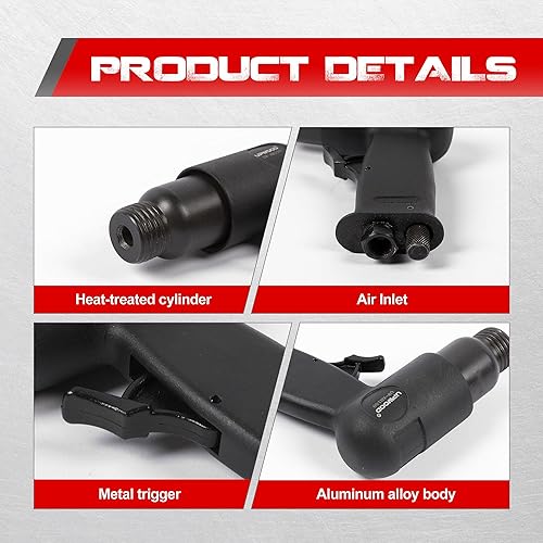 Miniatura 5 de UW-AH150 Kit de martillo neumático de barril corto con retenedor de cambio rápido y 4 cinceles, carrera de 1-58 pulgadas, 4500 BPM, peso ligero