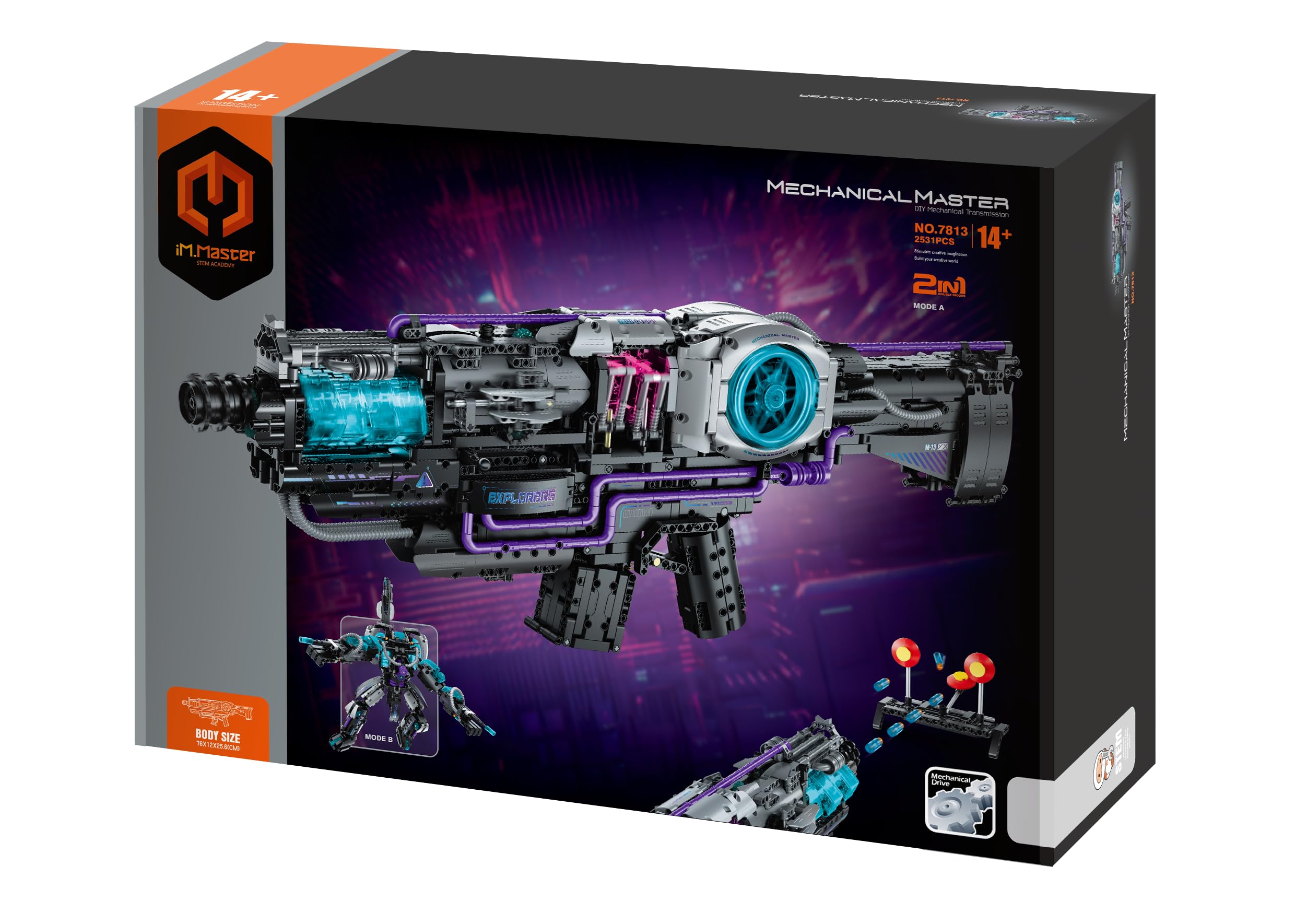 iM.Master - Pistola de Juguete Futurista Sci-Fi 2 en 1 - Rifle con Efectos de Luz y Robot Transformable - Disparo y Recarga Eléctrica - 2531 Piezas - Juegos Educativos Stem - Maqueta para Construir