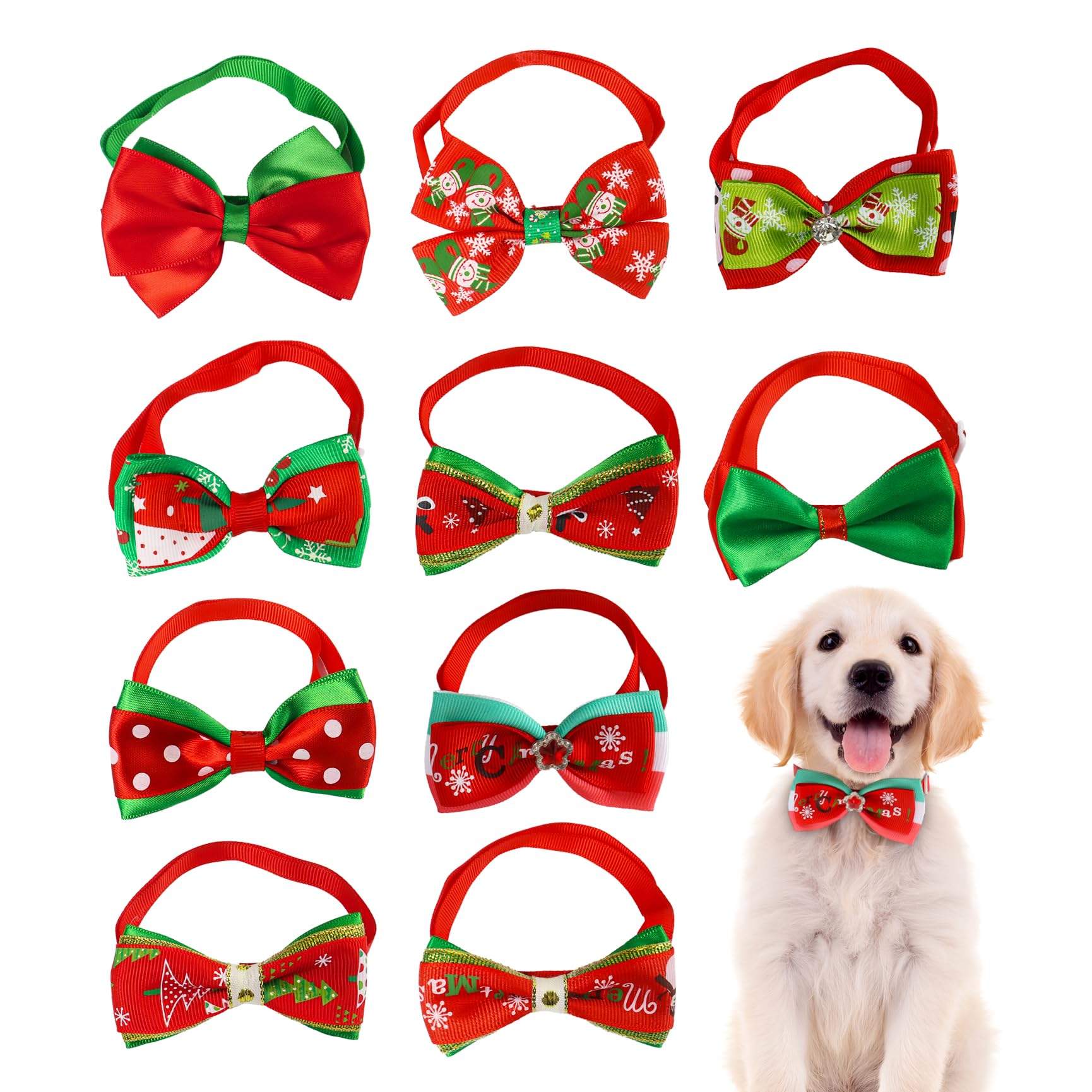 Christmas Bow Ties for Dogs 10Pcs Adjustable Xmas Pet Collar Christmas Dog Neckties Cat Bow Ties Christmas Bow Tie Necktie for Pets Dogs Cats