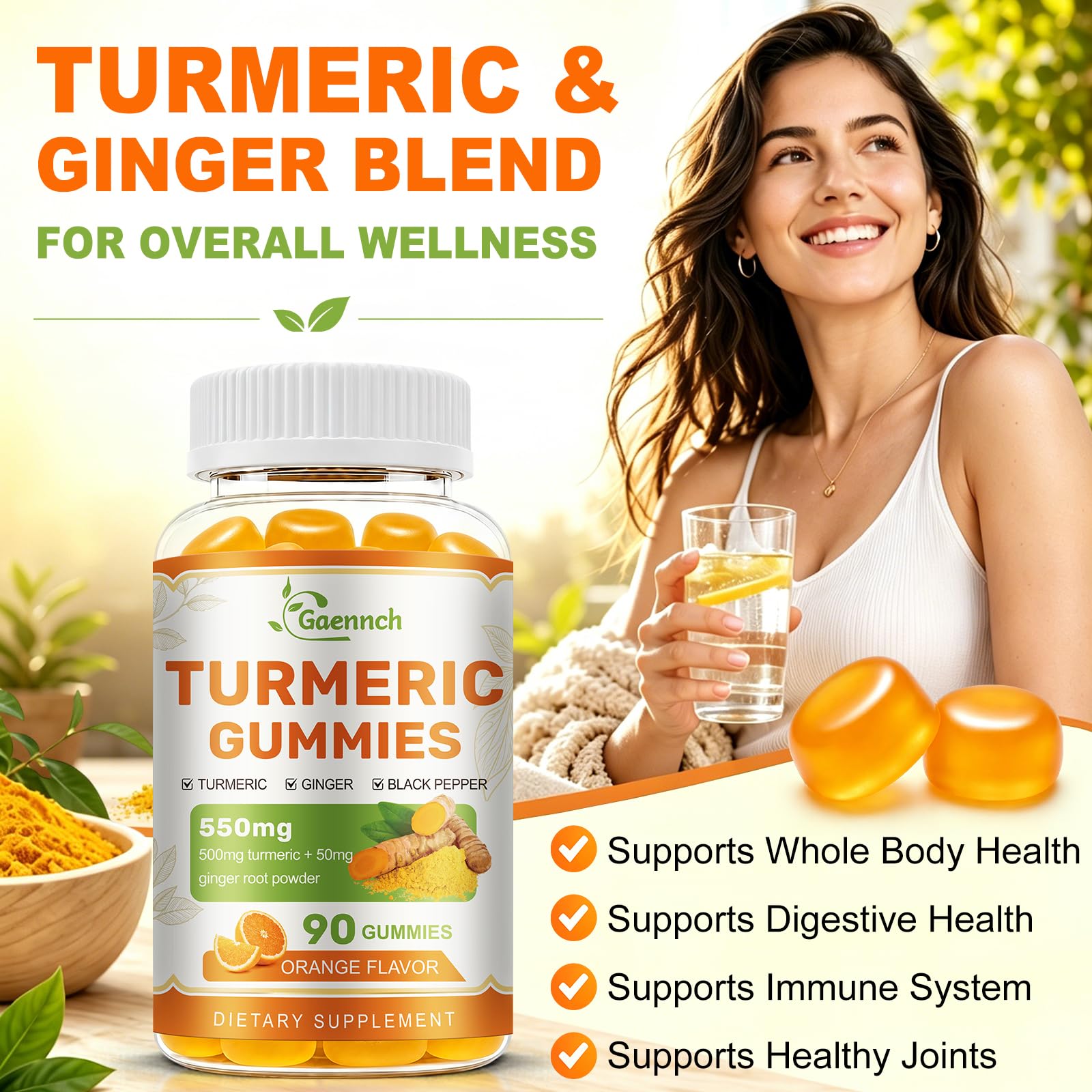 Turmeric and Ginger Gummies 90 Count with Black Pepper for High Absorption — Amazon image 3