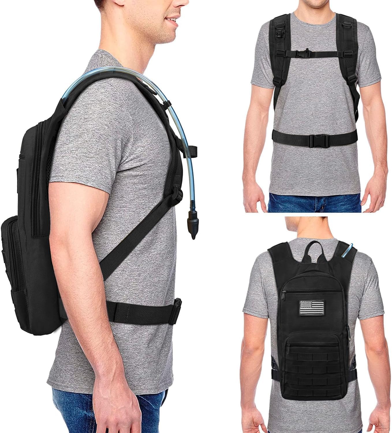 NOOLA - Mochila de hidratación de 3 L, Mochila de Agua con Bolsa de Agua de TPU, Mochila de hidratación táctica para Hombres y Mujeres, Mochila de Agua Molle Senderismo, Ciclismo y Caza