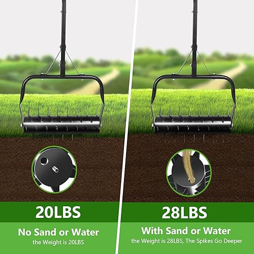 Miniatura 6 de Seeutek Aireador de césped rodante de 18 pulgadas, aireador de alta resistencia mejorado para césped con dos asas de altura ajustable, herramienta