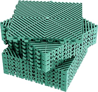 12-Pcs Interlocking Tile, 12" x 12" Indoor/Outdoor Self-Drainage Interlocking Floor Tiles, Non-Slip Heavy-Duty Polypropylene Splicing Flooring Tile for Garage Patio Pool Bathroom, Green