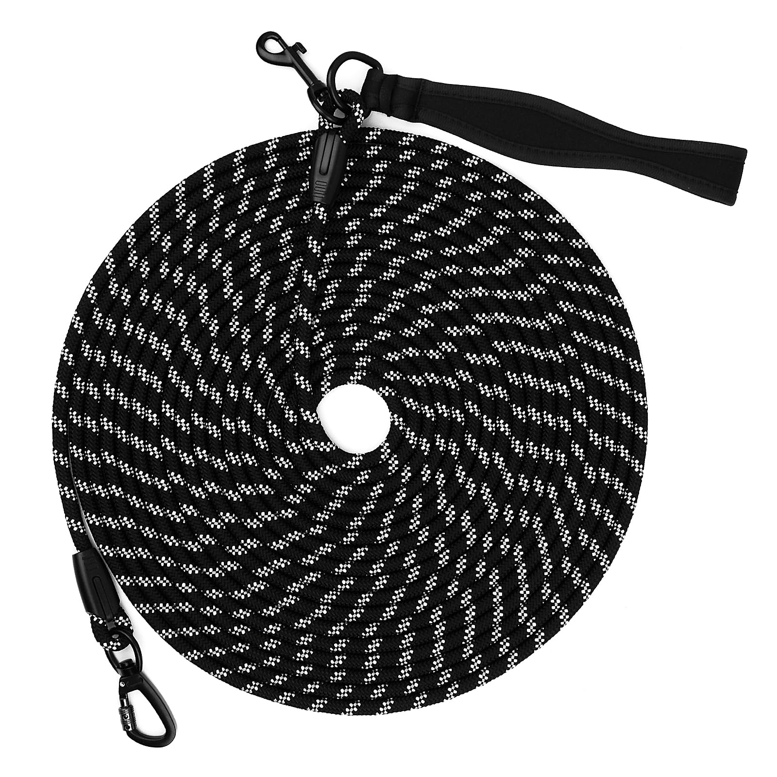 Correa de Adiestramiento para Perros,Correa Reflectante para Perros 5m/10m/20m/30m,con asa Acolchada y 2 mosquetones, Larga para Perros pequeños y Grandes (Negro, 5m / 16 pies)