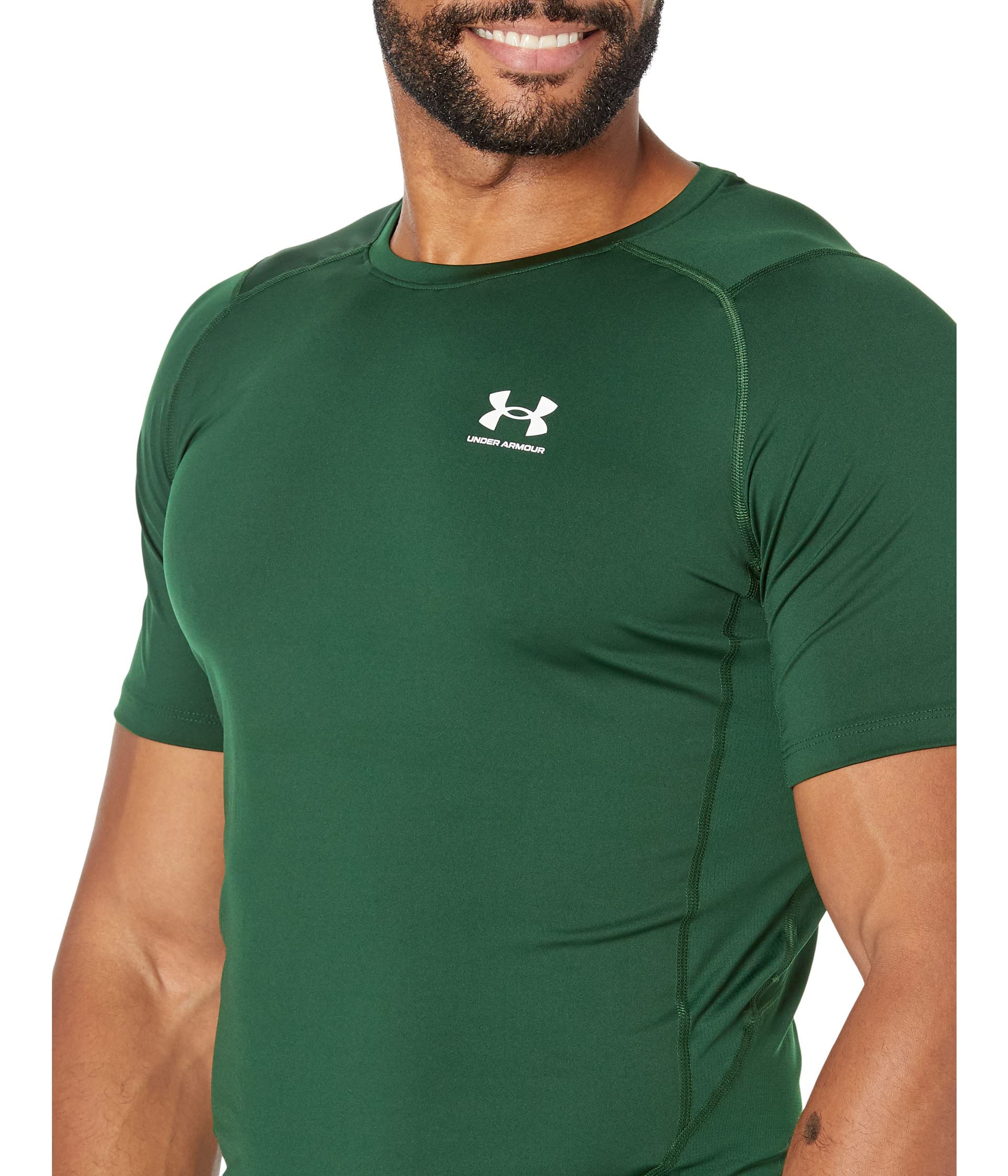 Under Armour Armour Heatgear Compression Short Sleeve T-Shirt Manches Courtes, Vert forêt (301)/Blanc, XS Hommes