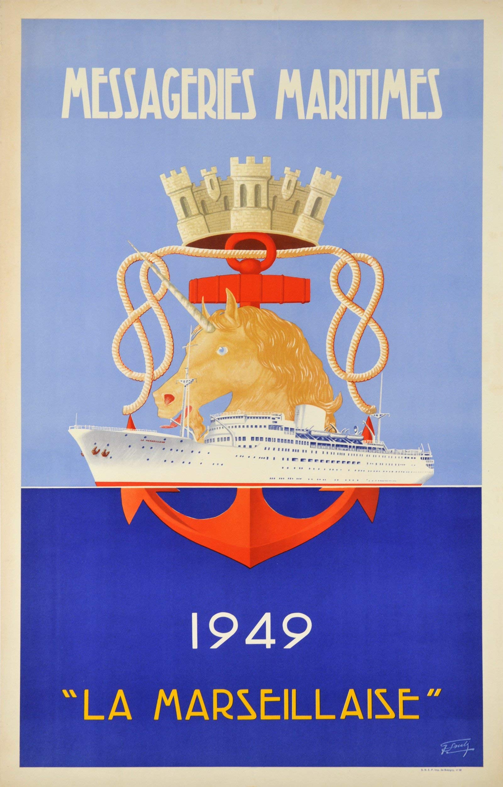 MESSAGERIES MARITIMES 140 - POSTER HQ 50x70cm d'une AFFICHE VINTAGE