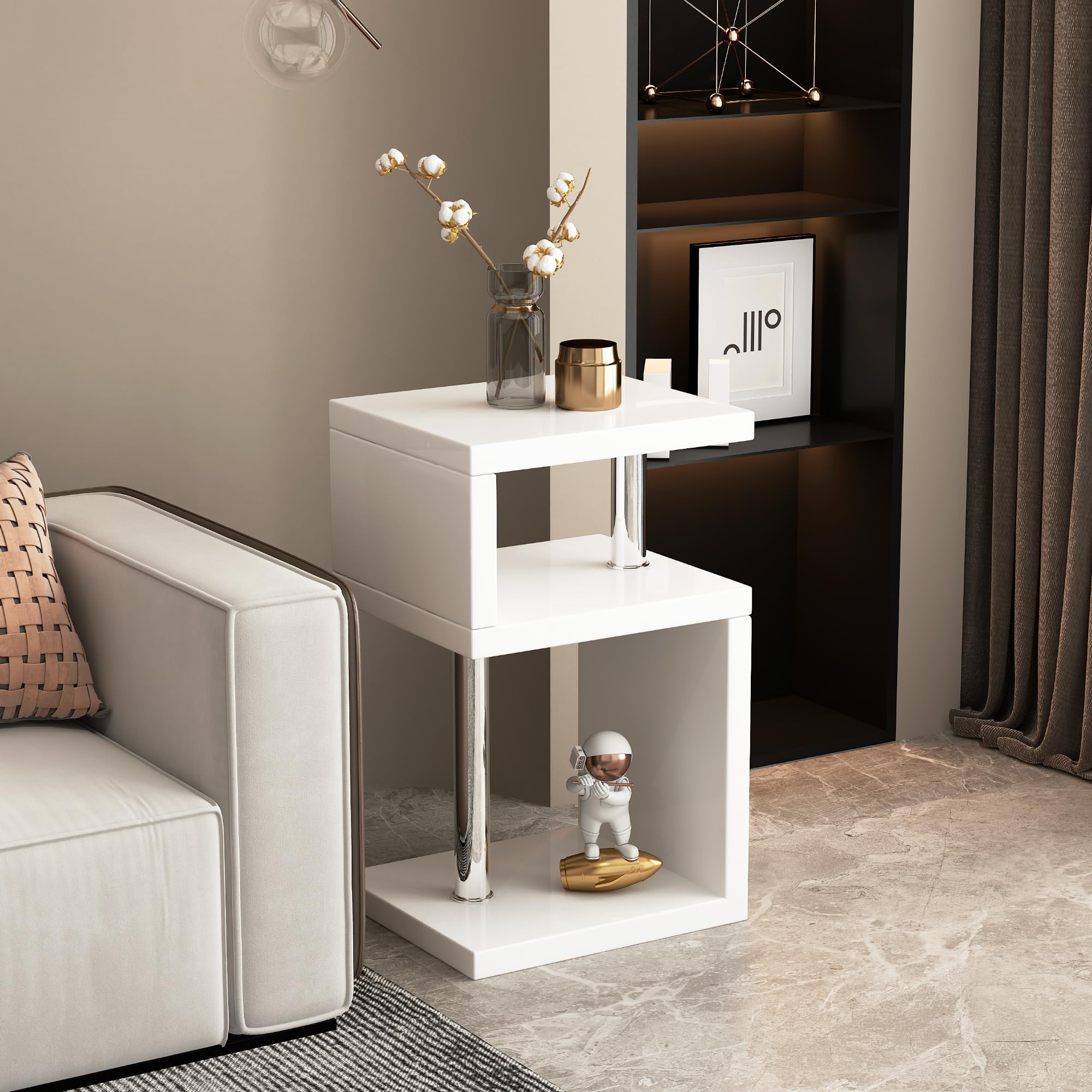 Furniture Small White Gloss Side Table Memphis High Gloss Lamp