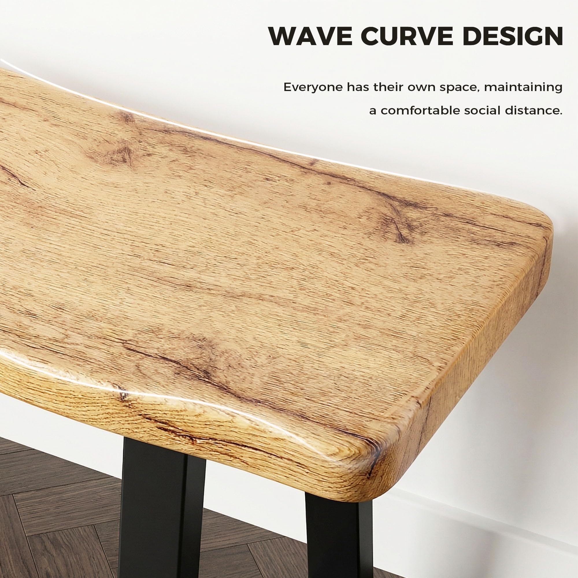 FUQARHY 59” Farmhouse Dining Bench Pair of 2, Long Kitchen Benches | 6-8 Person, Wave Design Kitchen Table Benches, Entryway Bench, Indoor Bench