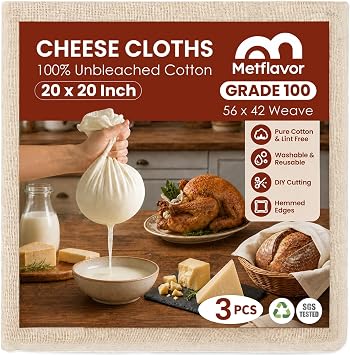 3Pcs Reusable Cheese Cloths for Straining 20x20 Inch Hemmed Edges