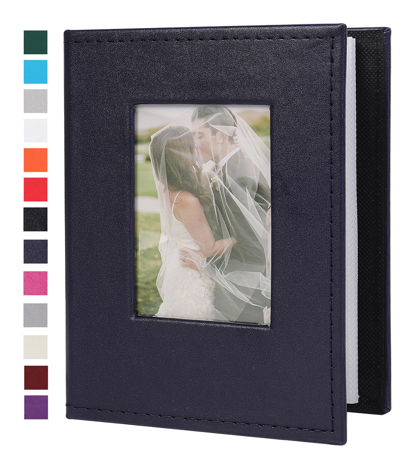 RECUTMS Small Photo Album 4x6 52 Photos, Leather Cover Mini Photo Book with Front Window Holds 52 Vertical Photos, for Artwork or Postcards Storage Wedding Family Baby Vacation(Dark Blue)