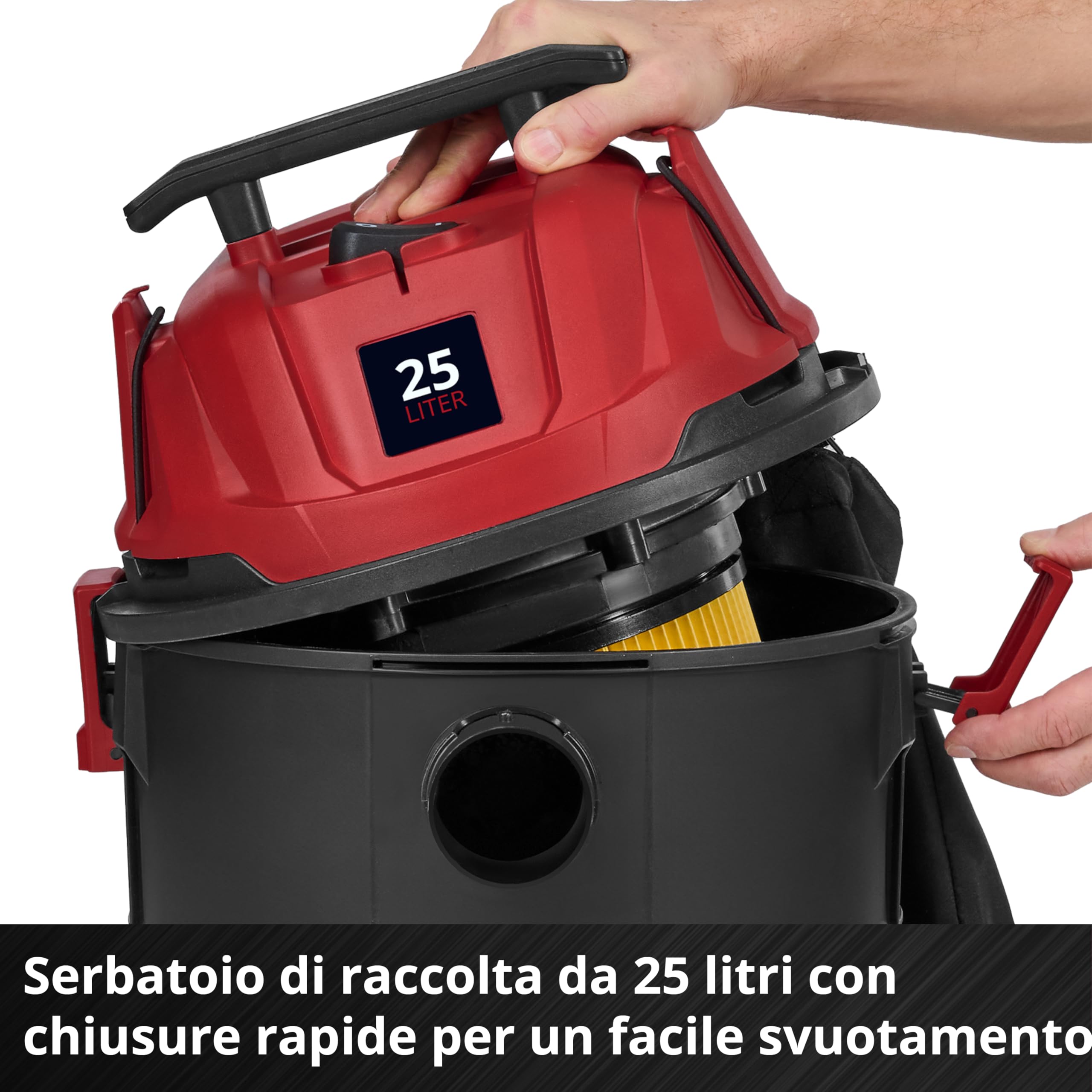Einhell Aspiratore TC-VC 2555 (850 Watt, aspirazione 180 mbar, presa automatica, serbatoio di raccolta da 25 L, 4 rotelle, maniglia di trasporto, incl. bocchette, filtri e sacco raccolta sporcizia)