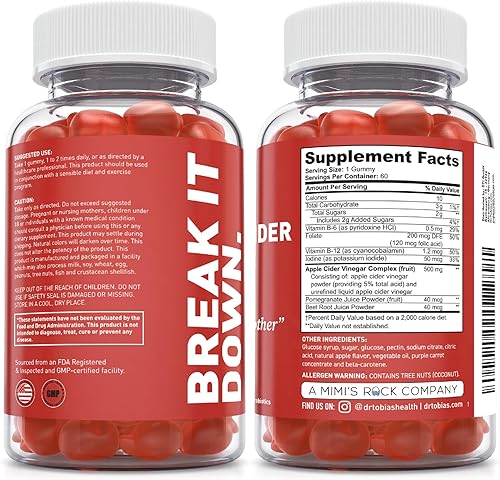 Miniatura 8 de Dr. Tobias Gomitas de vinagre de sidra de manzana y colon para la salud diaria  Soporte diario digestivo, desintoxicante y de limpieza con gomitas