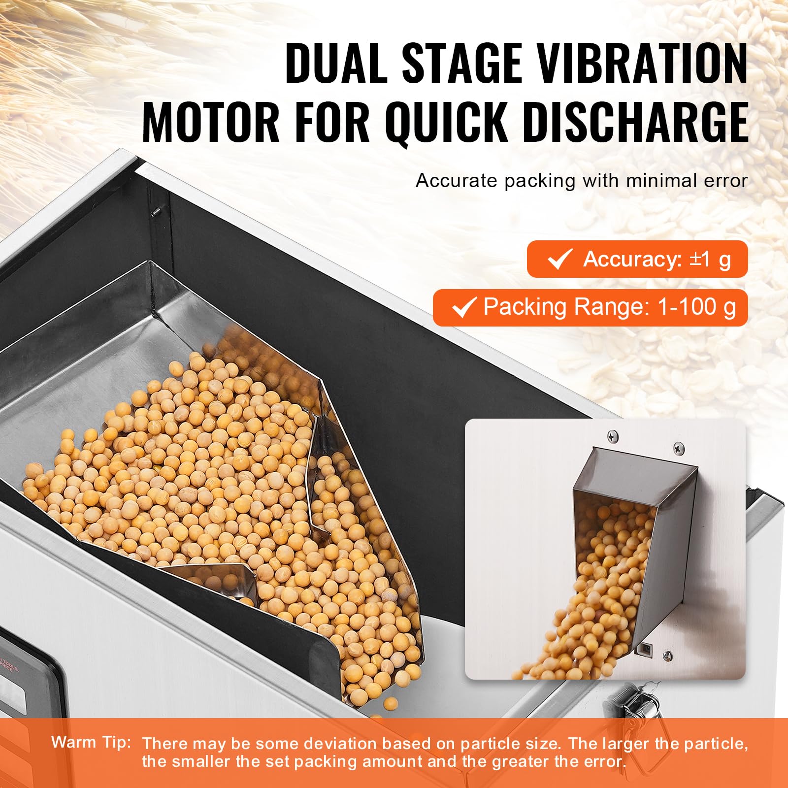 VEVOR Confezionatrice Automatica per Particelle, 1-100 g, Bustina Multifunzione per Riempire Ponderazione Bustine di Polvere, Riempitrice per Polvere per Semi di Tè Grani Farina Chicchi