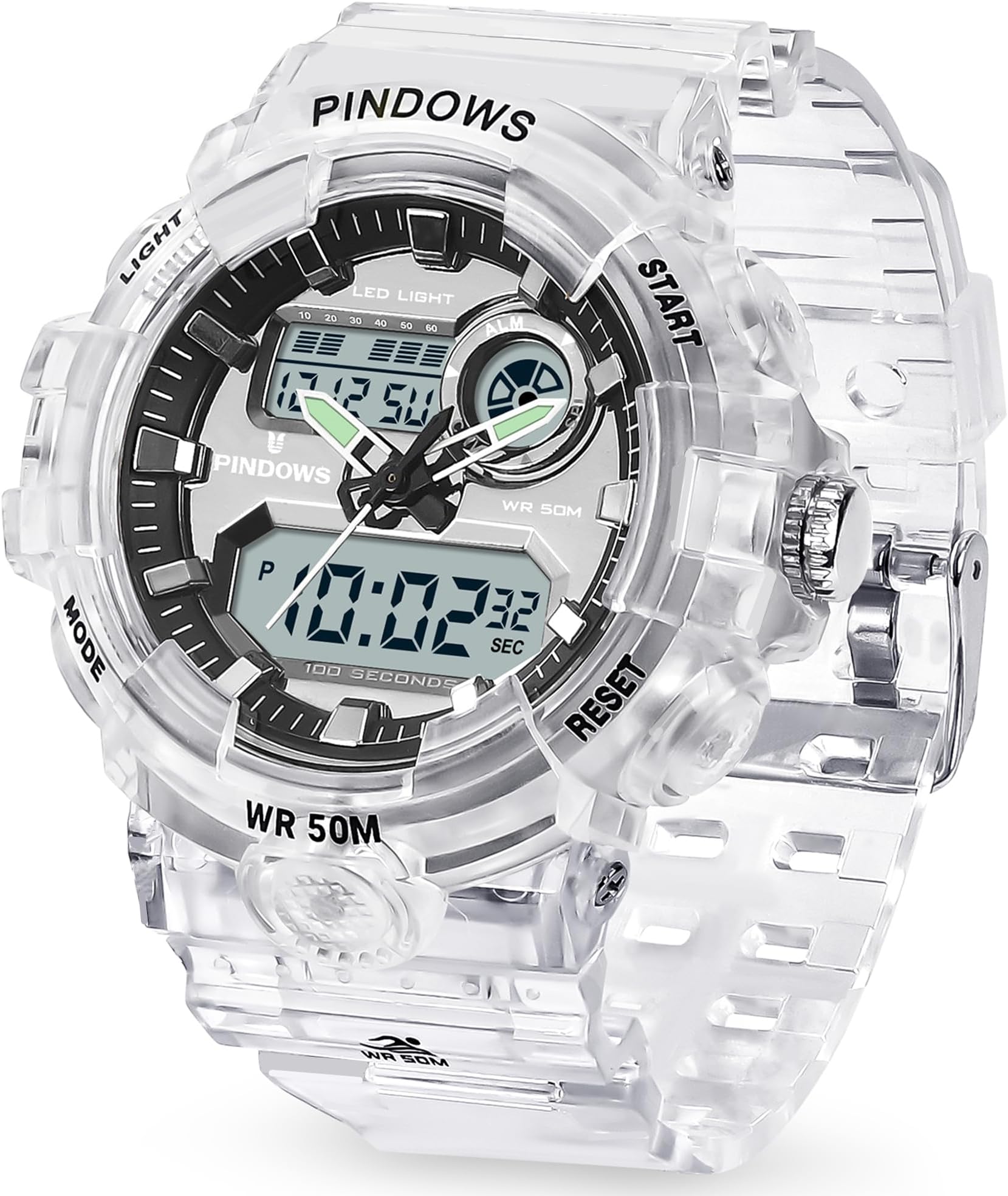 PINIDOUS Heren Horloges voor Mannen, Militair Digitaal Analoge Sporthorloge, Outdoor Waterdicht Quartz Horloge voor Mannen met Stopwatch Alarm Countdown Dual Dial Tijd, LED Achterlicht, Zwart, riem
