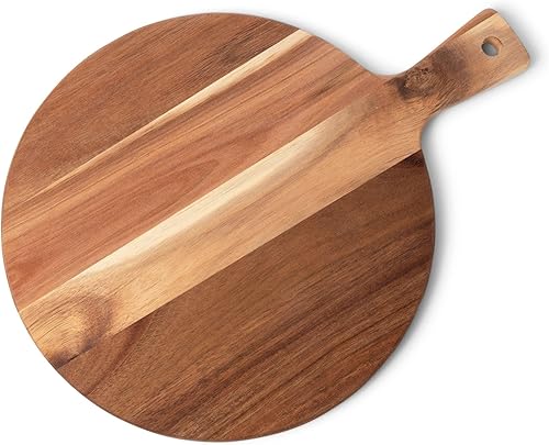 Tabla de cortar de acacia prémium con asa, tabla de cortar de madera para cocina (12 x 16 pulgadas), tablas de cortar redondas de acacia para carne,