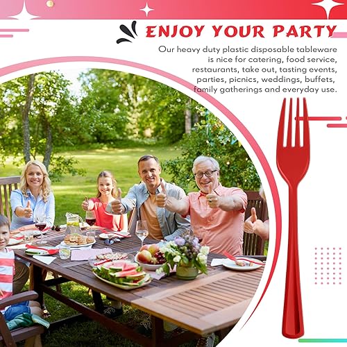 Miniatura 20 de Roshtia 100 tenedores de plástico de colores pesados, desechables, de 7.3 pulgadas, utensilios de plástico resistentes para fiestas temáticas