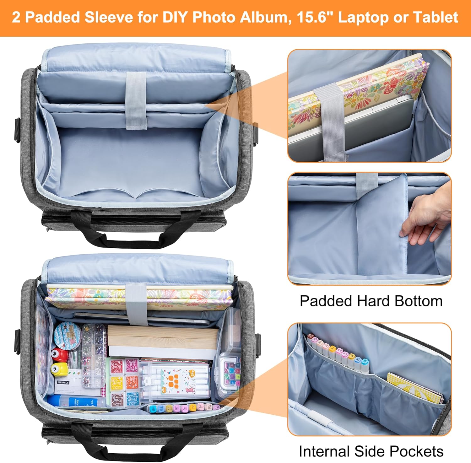 Trunab Rolling Scrapbook Tote Craft Organizers and Storage with Wheels, Craft Bag for 12 X 12 inch Scrapbook Album and Laptop, for Women - Image 2