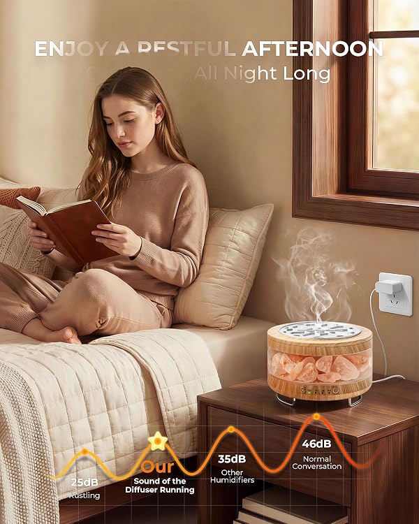 Essential Oil Diffuser with Himalayan Salt Lamp, 350ml Ultrasonic Aromatherapy Humidifier, 7 Colors LED Light, Timer & Auto Shut-Off for Home Bedroom Office Spa Yoga Light Wood Grain by gofuch - Image 8
