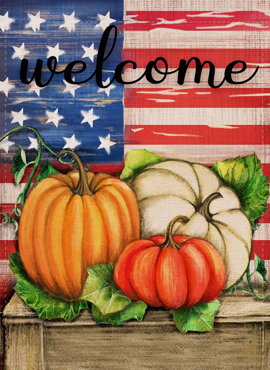 Dyrenson Welcome Fall Quote Garden Flag Home Decorative Double Sided, Patriotic House Yard Flag, Rustic Autumn Harvest Pumpkin Primitive Yard Decorations, Vintage Seasonal Outdoor Flag 12 x 18