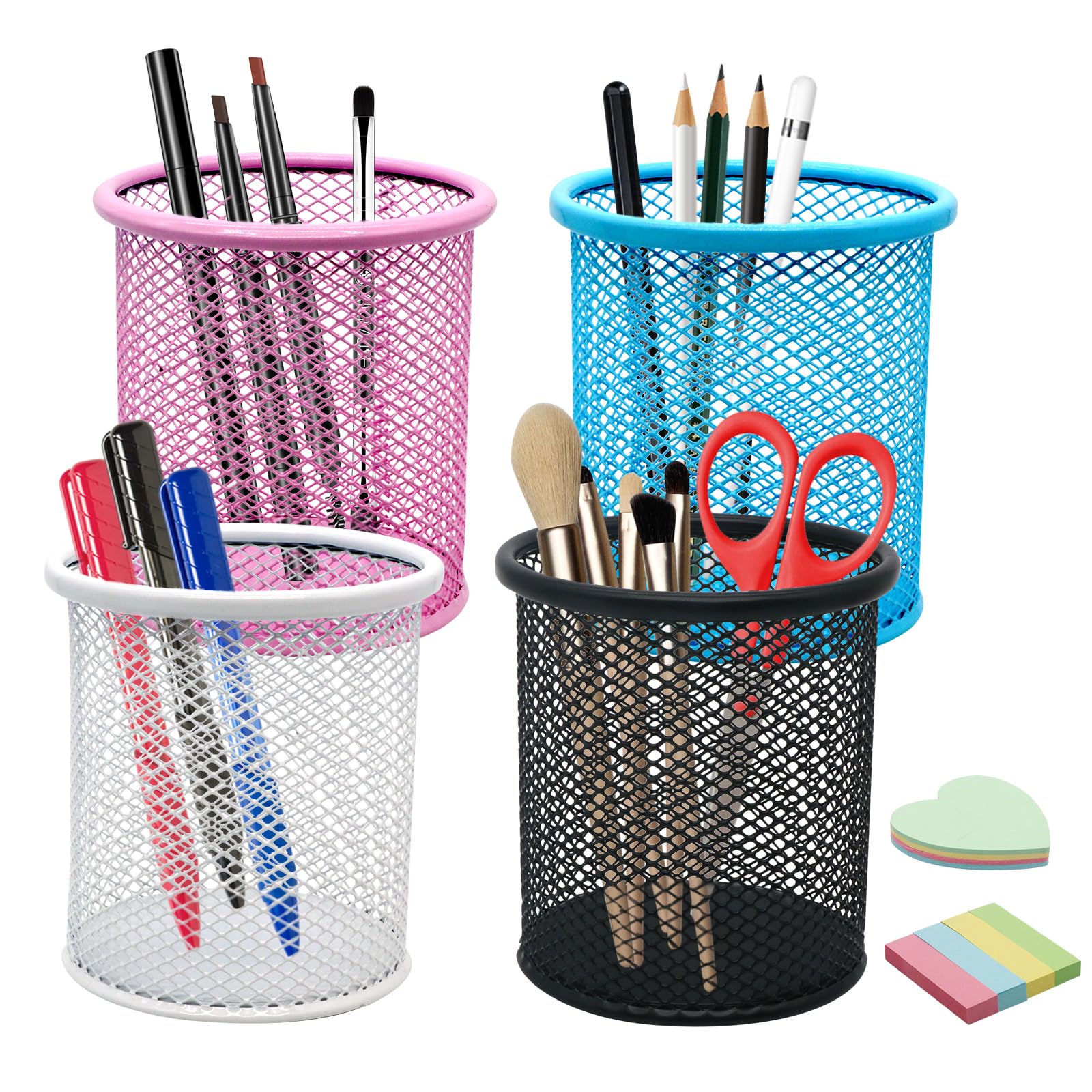 Satar Refes 4PCS Round Mesh Metal Pencil Holder, Metal Pen Holders Desk Organizer Mesh Pen Pot Pencil Holder Stationery Cup for Desk Organisation, Office, Home, Classroom