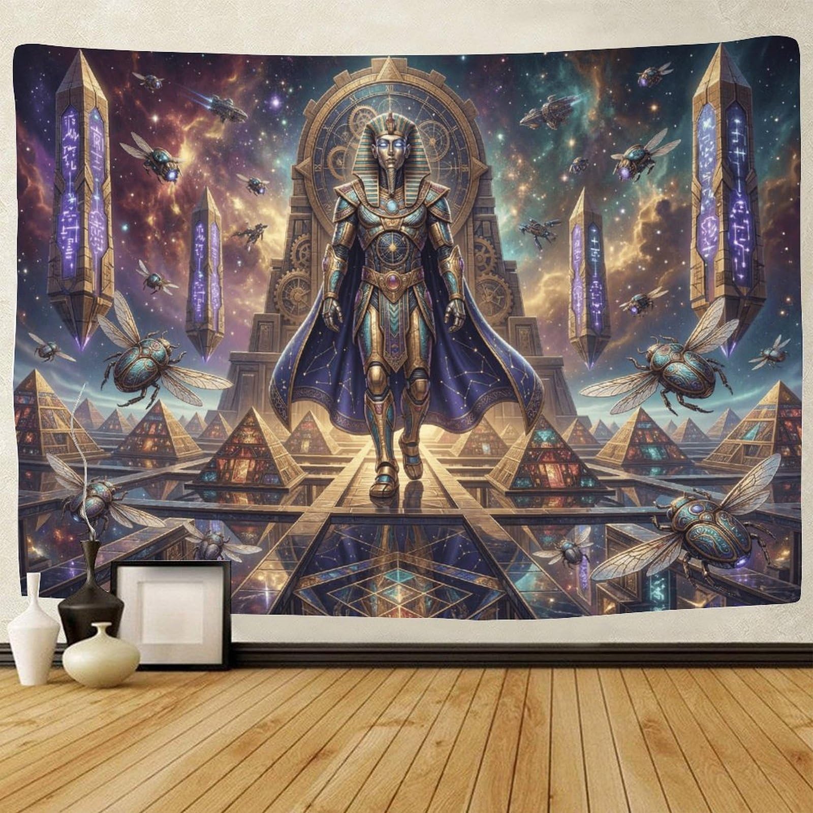 GPMNBCXZK Egyptian Pharaoh Wall Tapestry 3D Scarab Print Hanging Decor for Home Bedroom Dorm 180cmx230cm