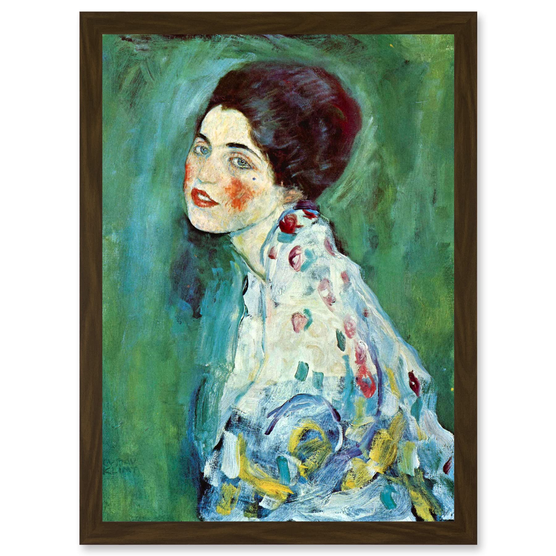 Gustav Klimt Portrait Of A Lady Japonism Green Framed Wall Art Print - Artery8