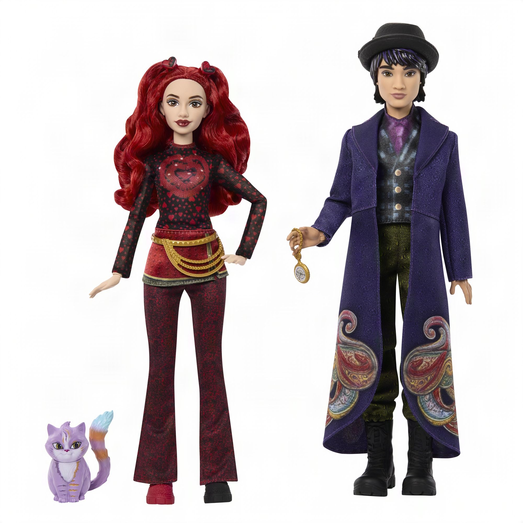 ​Mattel Disney Descendants: Wicked Wonderland Fashion Doll 2-Pack, Red & Max with Movie-Inspired Clothing, Cat Animal Friend & Pocketwatch Accessory​​​, JMP50